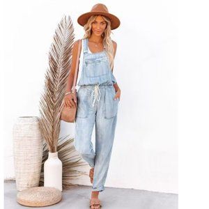 Vici - Tommy Tencil Pocketed Drawstring Overalls - Large